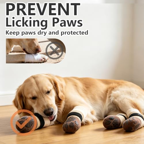 Non Slip Dog Socks for Hardwood Floors to Prevent Licking Paw S (Small(6 Pack) / Khaki)