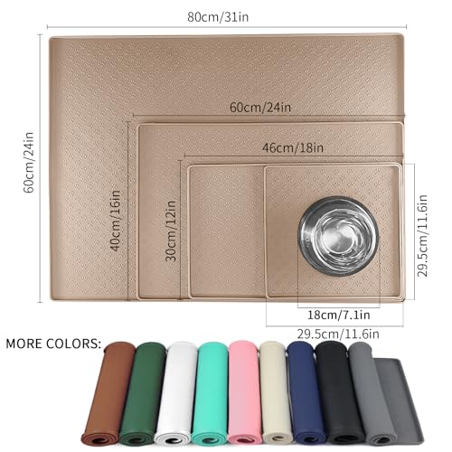 Silicone Dog Food Mat Waterproof Pet Feeding Mat with High (18"L x 12"W / Taupe)