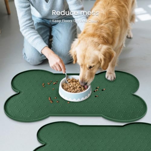 Dog Food Mat Anti (19.4" x 9.8"-2PCS / Hunter Green)