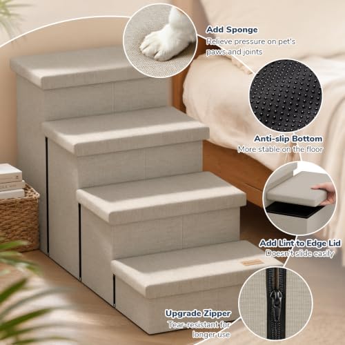 4 Step Wide Dog Stairs with Storage 23" H (Beige / 40"D x 17"W x 23"H)