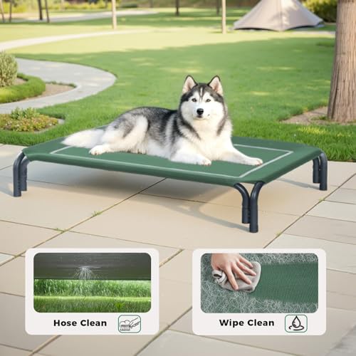 Elevated Dog Bed Raised Outdoor Dog Cot for Large Dogs (L-43.3"L×31.9"W×7.9"Th / Green)