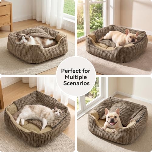 Dog Beds for Small Dogs with Cover Cave (Brown / S(20″ x 19″ x 6″))