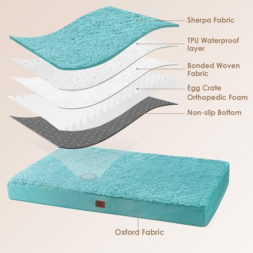 Orthopedic Dog Bed Large with Removable Washable Cover (35*23*3.5 inches / Turquoise Blue)