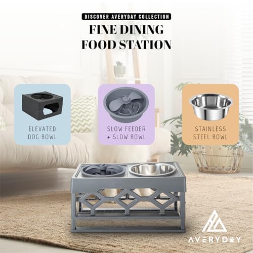 Slow Feeder Dog Bowls for Medium Breed (Petal Feeder Grey / 1.5 Cup - Fit 6.4-6.7'' Feeder Holes)
