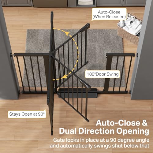 29.7 51.5 in Extra Wide Baby Gate for Stairs (Black / 29.7-51.5"W x 30.5"H)