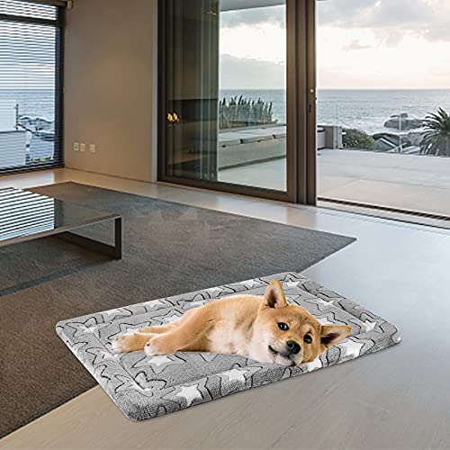 Dog Crate Pad for 30"x20" Dog Crate (Grey with Star Pattern / M (29.1"x17.7"x1.1"))