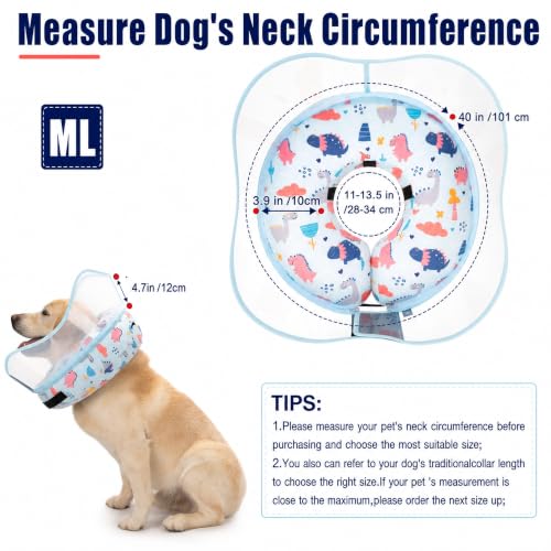 Inflatable Dog Cone Collar for Large Medium Small Dogs (Dinosaur / Medium Plus)
