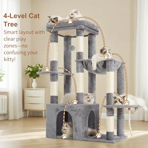 Heavy Duty Cat Tree with Large Base for Large Indoor Cats HCT026W (Light Gray / L)
