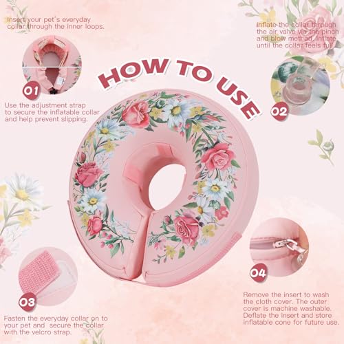 Inflatable Recovery Dog Cone Collar (Floral Wreath / Large (Neck:14''-17''))
