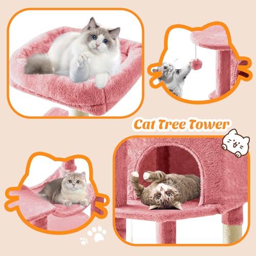 44 Inch Small Cat Tree Tower for Indoor Cats and Kittens (Pink / 44IN)