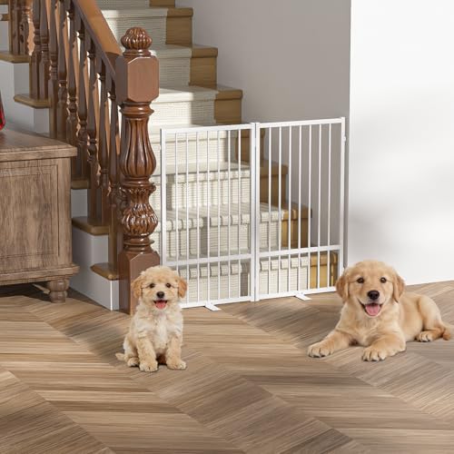 Full Metal Freestanding Dog Gate with Door (【2 Panels】40"W*36H" / White)