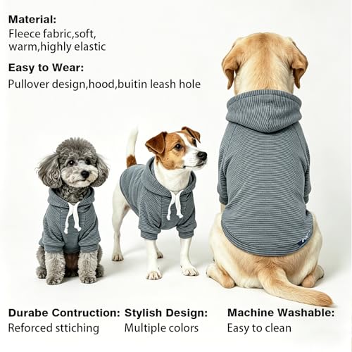 Fleece Dog Hoodie with Leash Hole Dog Clothes for Small to Large Dogs (Gray stripes / XX-Large)