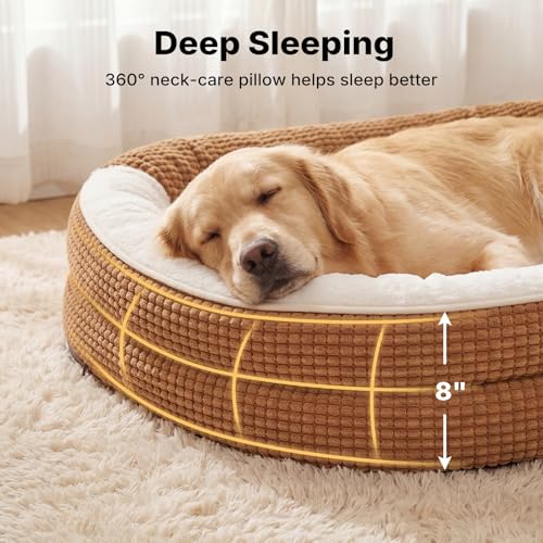 2-in-1 Dog Cave Bed with Cover, Covered Dog Bed for Large Dogs (Brown / 48"L x 35"W x8"Th)