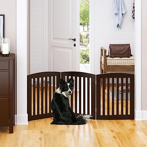 Wooden Freestanding Foldable Pet Gate for Dogs (Espresso / 24" Height-3 Panel)