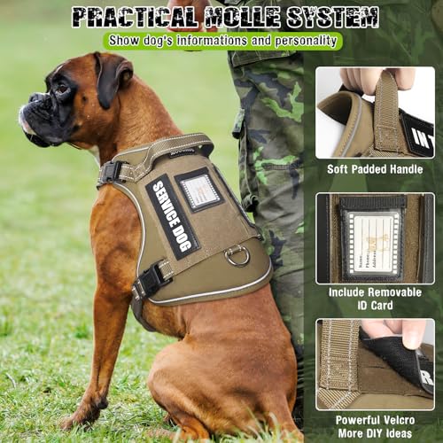 Tactical Dog Harness and Leash Set with 10 Patches for Large Dogs (X-Large / Brown)