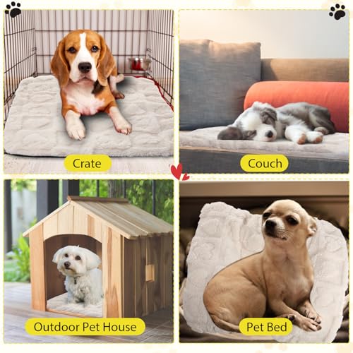 3 Pack Self Warming Cat Bed Mat Self Heating Dog Pad Reflects Body Warm Thermal Pet Pad Washable Non Slip Crate Kennel Bed Mat for Indoor Outdoor (Cream)