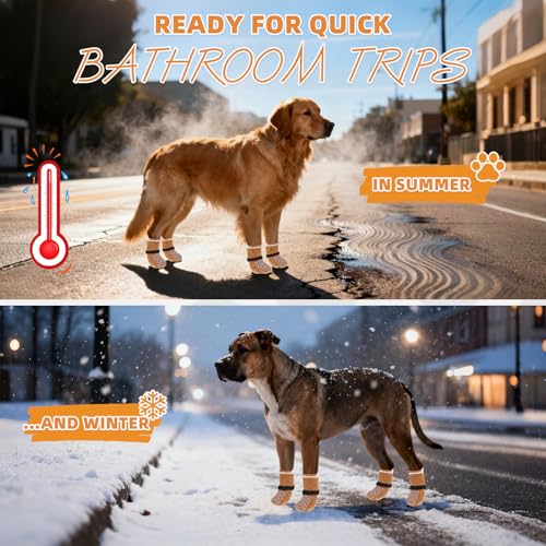Anti Slip Dog Socks Shoes for Hot Pavement to Prevent Licking Paws Scratching (Khaki / Small (4 Pack))