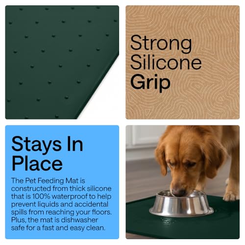Dog Food Mat 100% Waterproof Silicone (Hunter Green / 32"l X 24"w)