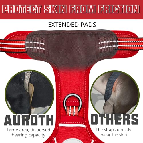 Tactical Dog Harness for Large Dogs (Red / XL(Neck:20-31",Chest:26-42"),75-135 lbs)