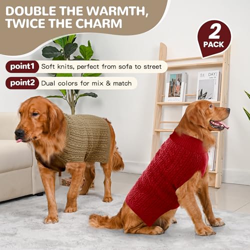 Dog Sweater 2 Pack for Large Dogs (Red & Brown / XX-Large)