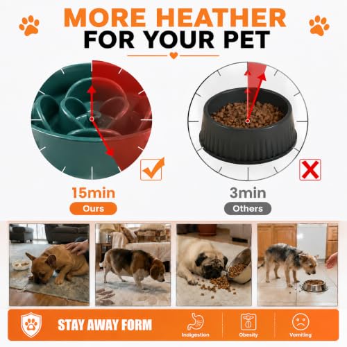 8.66 in Dog Bowl Ceramic Slow Feeder for Medium Large Dogs (Green / 8.26in)