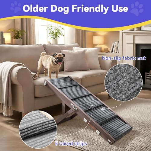 2026 Upgraded Small Dog Ramp for Couch Foldable (Grey Purple / 80×30cm-for couch)