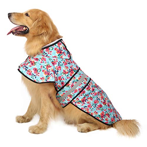 Dog Raincoat with Hood & Leash Hole S (Large / Turquoise)