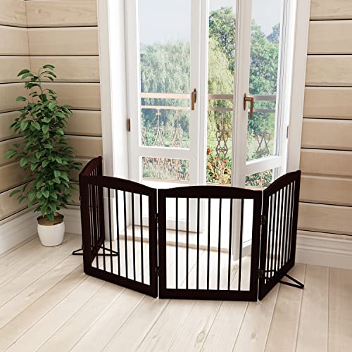 Freestanding Pet Gate for Dogs (24" Height-4 Panel / Dark Brown)