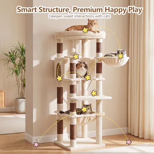 53.1" Corner Cat Tree for Large Cats (53 inch / Beige)