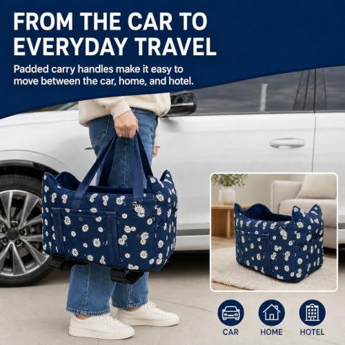 Center Console Dog Car Seat Safe Travel for Small Dogs Under 15 lbs (Nauy Blue)