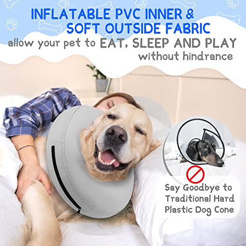 Inflatable Dog Cone Collar Alternative After Surgery (Solid Grey / L(Neck 12"-16"))