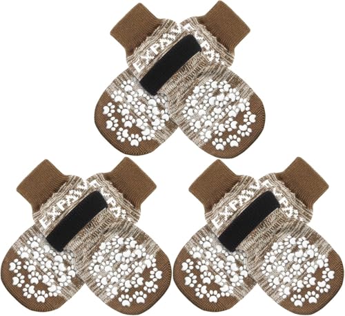 6PCS Anti Slip Dog Socks to Prevent Licking Paws (X-small (6 Count) / Brown)