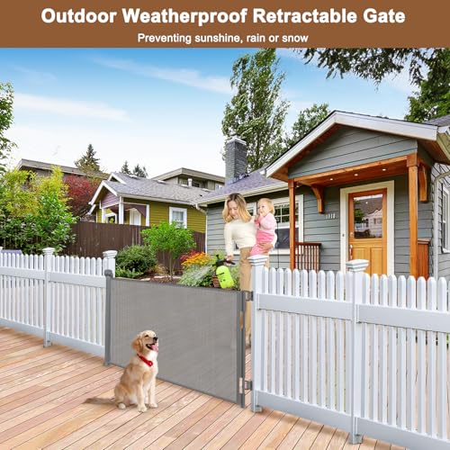 Weatherproof Outdoor Retractable Dog Gate for Deck (Gray / 35" X 55")