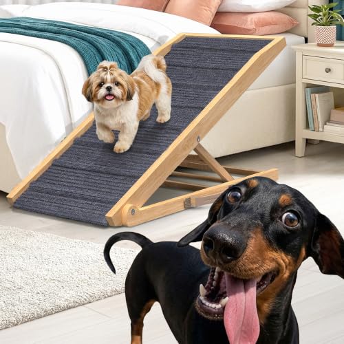 Adjustable Dog Ramp for Bed (Light Brown / 45" Long x 16.5" Walking Space)
