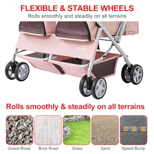 Double Pet Stroller for 2 Small Dogs & Cats (Pink)
