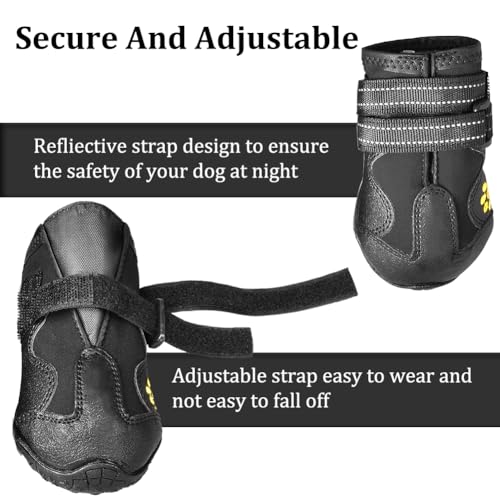 Dog Boots & Paw Protectors Non (Size 8: （3.3''x2.9'')(L*W) for 75-95 lbs / Black)