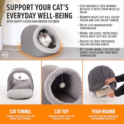 K&H Heated Cat Bed (Gray/Geo Flower / 17 X 15 X 13 Inches / Heated)