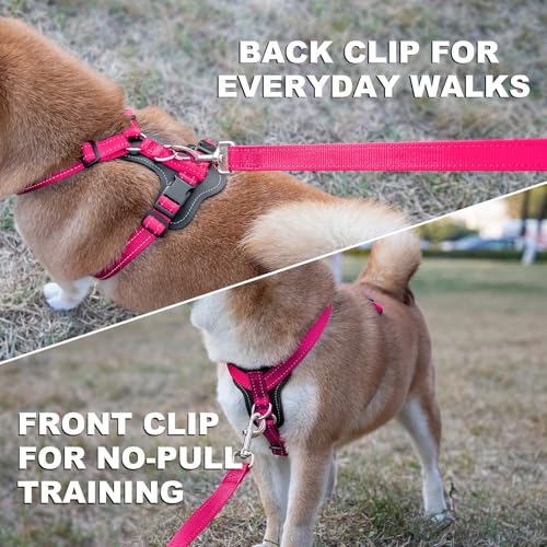 No Pull Dog Harness with Leather Accents (XL / Hot Pink)