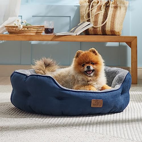 Small Dog Bed Washable (25"L x 21"W x 8"Th / Navy)