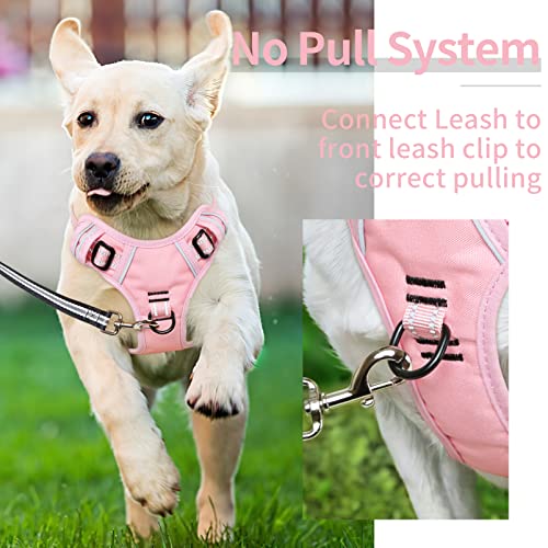 Dog Harness No Pull Adjustable Padded Reflective Harness for Small Medium Large Dogs with Handle for Walking Training (M / Pink)
