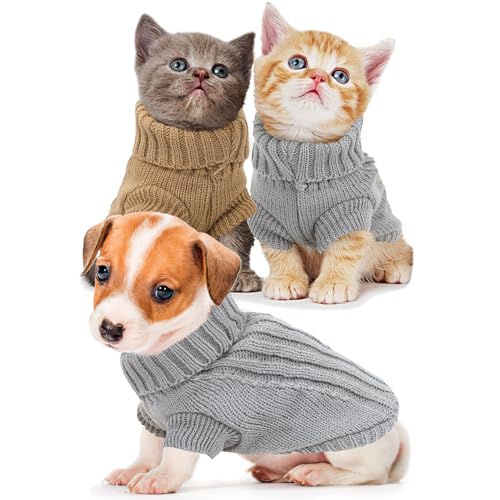 2 Pack Dog Sweaters for Small Dogs (XX-Small / Brown+Grey)