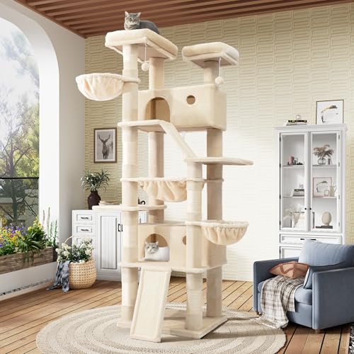 81in Multi Level Tall Cat Tree Tower for Indoor Kitties (Beige)