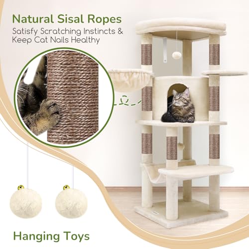Corner Stable Cat Tree Tower with Scratching Post (51inch / Beige)