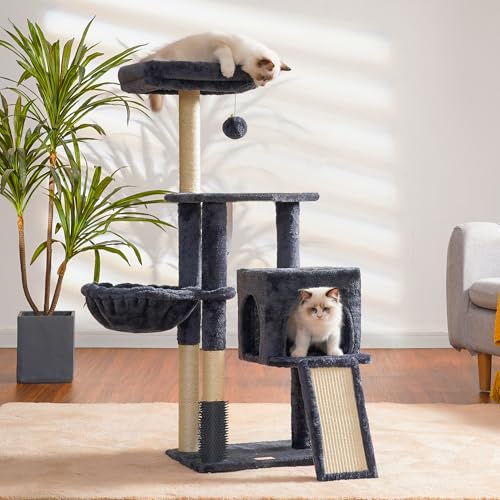 Cat Tree with Cat Self Groomer Brush (42.5 inch / Smoky Gray)