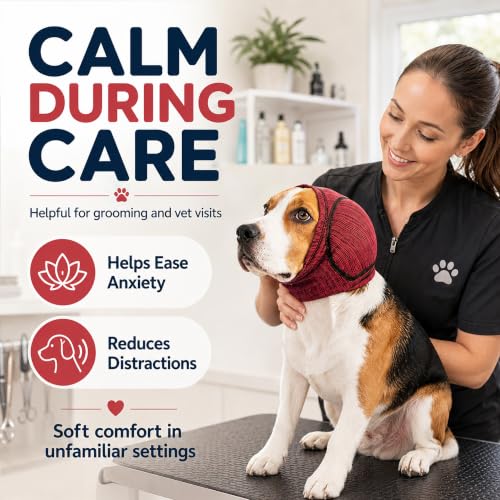 Dog Calming Head Wrap (Red / M:Head Circumference: 13.8–16.5 in)