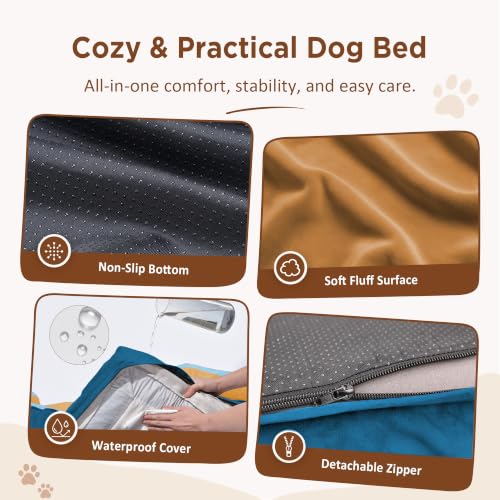 Orthopedic Dog Bed for Extra Large Dogs with Bolster (42.0"L x 30.0"W x 8.5"Th / Golden Harbor)