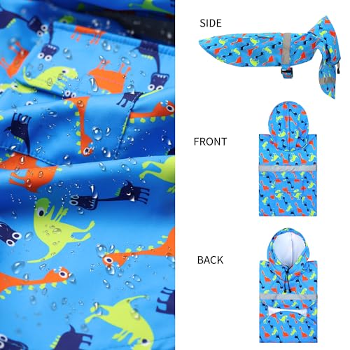 Large Dog Raincoat Adjustable (Large (Pack of 1) / Blue Dinosaur)