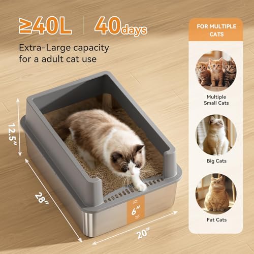 2 Pack 28" Extra Large XXXL Stainless Steel Cat Litter Boxes with Lid Metal Cat Litterbox Pan for Big Cats and Multiple Cats (XXX-Large)