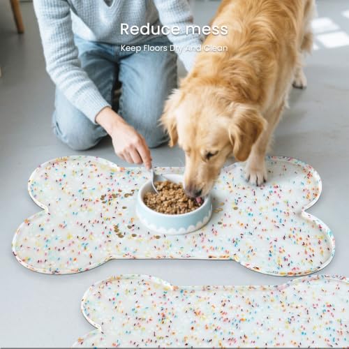 Dog Food Mat Anti (19.4" x 9.8"-2PCS / Donut White)
