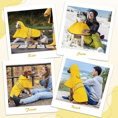Dog Raincoat Adjustable Waterproof Dog Rain Jacket Poncho with Reflective Strip and Leash Hole (Medium / Yellow)
